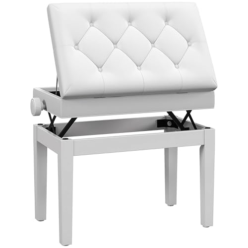 HOMCOM Klavierbank Klavierbank mit höhenverstellbar von 48 bis 58 cm Stauraum Holzbeine Keyboardhocker Weiß gepolsterter Keyboardhocker HOMCOM Klavierbank Klavierbank mit höhenverstellbar von 48 bis 58 cm Stauraum Holzbeine Keyboardhocker Weiß gepolsterter Keyboardhocker von HOMCOM