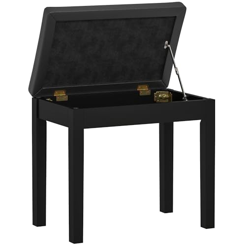 HOMCOM Klavierbank Klavierhocker mit Stauraum, Holzbeine Pianobank Kunstleder, Schwarz, 55 x 34 x 50 cm von HOMCOM