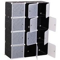 Kleiderschrank DIY Garderobe mit Kleiderstange 2 + 6 Fächer aus PP Schwarz + Weiß 111 x 47 x 145 cm von HOMCOM