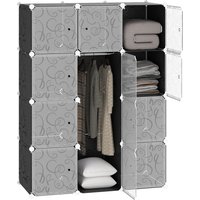 HOMCOM Kleiderschrank  DIY Garderobe Regalsystem Steckregal, Würfel Garderobenschrank mit Kleiderstange, PP, Schwarz + Weiß  Aosom von HOMCOM