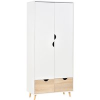 HOMCOM Kleiderschrank Garderobe mit Stange & Schublade 80x40x180 cm in Weiß Natur für Wohnzimmer Schlafzimmer   Aosom.de von HOMCOM