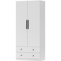 HOMCOM Kleiderschrank Mehrzweckschrank 2-türig mit Kleiderstange und 2 Schubladen Garderobenschrank für Schlafzimmer 79 x 43 x 180 cm Weiß   Aosom von HOMCOM