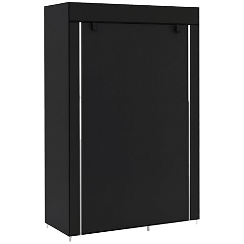 HOMCOM Kleiderschrank Stoffschrank mit 6 Ablagen, Kleiderstange, Reißverschluss Faltschrank für, Ankleidezimmer Schlafzimmer, 103 x 43 x 162,5 cm, Schwarz von HOMCOM