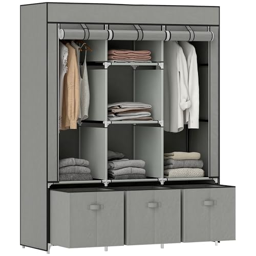 HOMCOM Kleiderschrank Stoffschrank mit Kleiderstange, Schubladen, Reißverschluss Faltschrank für Schlafzimmer, Ankleidezimmer, 125 x 43 x 162,5 cm, Hellgrau HOMCOM Kleiderschrank Stoffschrank mit Kleiderstange, Schubladen, Reißverschluss Faltschrank für Schlafzimmer, Ankleidezimmer, 125 x 43 x 162,5 cm, Hellgrau von HOMCOM
