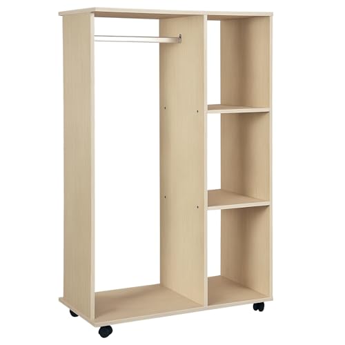 HOMCOM Kleiderschrank auf Rollen, Mobile Garderobe, 1 Kleiderstange, 3 Regale, Garderobenschrank für Flur, Schlafzimmer, 80 x 40 x 128 cm, Natur HOMCOM Kleiderschrank auf Rollen, Mobile Garderobe, 1 Kleiderstange, 3 Regale, Garderobenschrank für Flur, Schlafzimmer, 80 x 40 x 128 cm, Natur von HOMCOM
