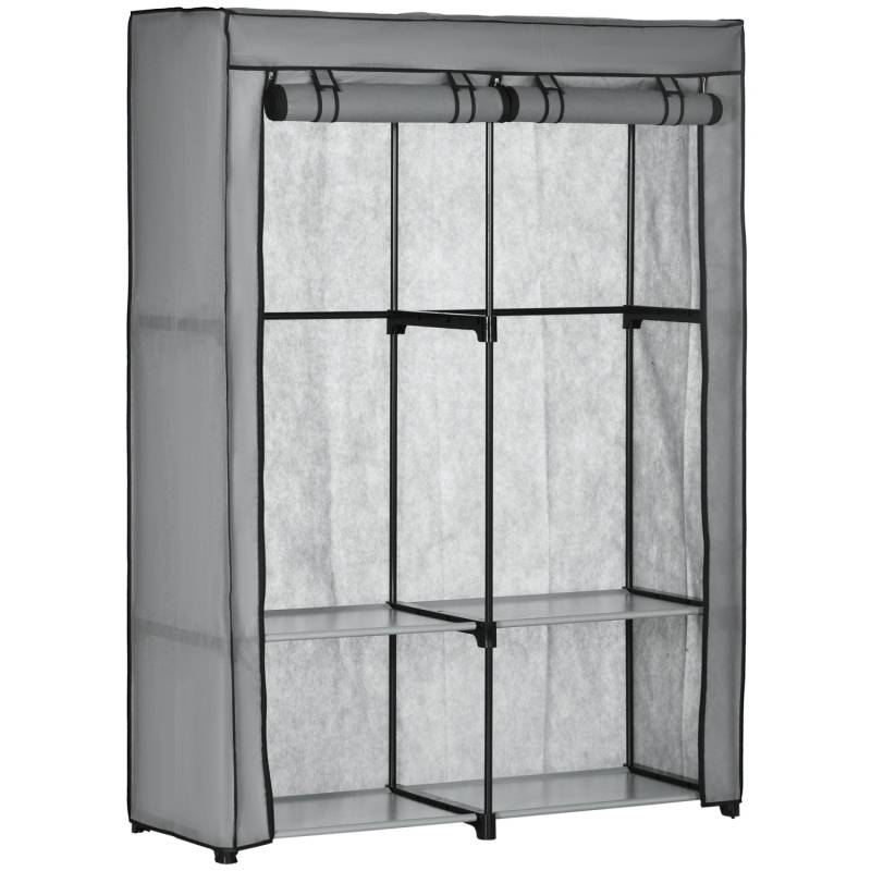 HOMCOM Kleiderschrank mit Kleiderstangen 4 Fächern Faltbar Hellgrau 118x49x170cm von HOMCOM