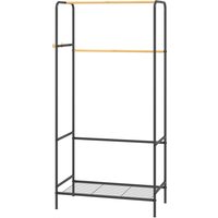 HOMCOM Kleiderständer Garderobenständer mit 2 Kleiderstangen und Ablage, Jackenständer mit Haken für Schlafzimmer und Flur, Bambus Schwarz   Aosom.de von HOMCOM