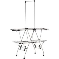 Wäscheständer 1,385 m Trockenlänge tragbar Standtrockner mit Teleskopstangen, Rollen und Bremsen Wäschetrockner Flügelwäscheständer für Innen und von HOMCOM