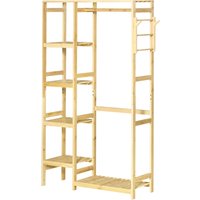 HOMCOM Kleiderständer aus Bambus mit Regalen, Stange und 2 Haken - Maße 90B x 30T x 155H cm   Aosom von HOMCOM