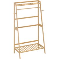 HOMCOM Kleiderständer mit 2 Regalen 2 Haken und 1 Kleiderstange aus Bambus - 82 x 36,8 x 140 cm   Aosom von HOMCOM