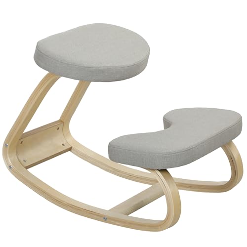 HOMCOM Kniestuhl mit Wippfunktion, Ergonomischer Haltungsstuhl aus Leinenstoff und Birkenholz, 50x73x55 cm, Hellgrau HOMCOM Kniestuhl mit Wippfunktion, Ergonomischer Haltungsstuhl aus Leinenstoff und Birkenholz, 50x73x55 cm, Hellgrau von HOMCOM