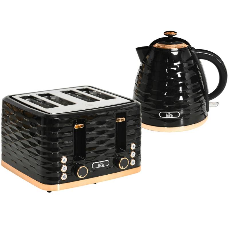 HOMCOM Kocher-Toaster-Set Kunststoff Stahl 24,1L x 19,5B x 23,2H cm Schwarz von HOMCOM