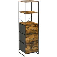 HOMCOM Kommode, Aufbewahrungsschrank mit 3 Faltbaren Stoff-Schubladen, 2 Regale, Beistellschrank im Industrie-Stil für Wohnzimmer, Rustikal-Braun   Aosom von HOMCOM