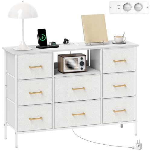 HOMCOM Kommode, Aufbewahrungsschrank mit 8 Schubladen aus Stoff, Steckdosenleiste, Stahlrahmen, Schubladenschrank für Flur, Schlafzimmer, Wohnzimmer und Büro, Cremeweiß HOMCOM Kommode, Aufbewahrungsschrank mit 8 Schubladen aus Stoff, Steckdosenleiste, Stahlrahmen, Schubladenschrank für Flur, Schlafzimmer, Wohnzimmer und Büro, Cremeweiß von HOMCOM