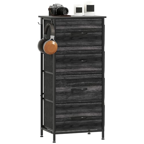 HOMCOM Kommode, Kommode für Schlafzimmer mit 4 Stoffschubladen, hohe Aufbewahrungseinheit mit 4 Fächern, 2 Haken und Stahlrahmen für Wohnzimmer, Diele, Schwarz HOMCOM Kommode, Kommode für Schlafzimmer mit 4 Stoffschubladen, hohe Aufbewahrungseinheit mit 4 Fächern, 2 Haken und Stahlrahmen für Wohnzimmer, Diele, Schwarz von HOMCOM