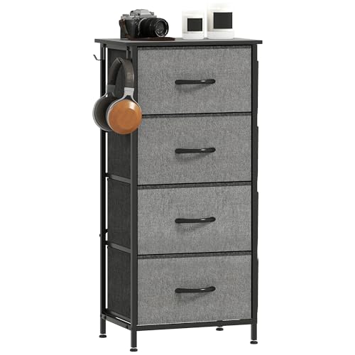 HOMCOM Kommode, Kommode für Schlafzimmer mit 4 Stoffschubladen, hohe Aufbewahrungseinheit mit 4 Fächern, 2 Haken und Stahlrahmen für Wohnzimmer, Flur, anthrazitfarben HOMCOM Kommode, Kommode für Schlafzimmer mit 4 Stoffschubladen, hohe Aufbewahrungseinheit mit 4 Fächern, 2 Haken und Stahlrahmen für Wohnzimmer, Flur, anthrazitfarben von HOMCOM