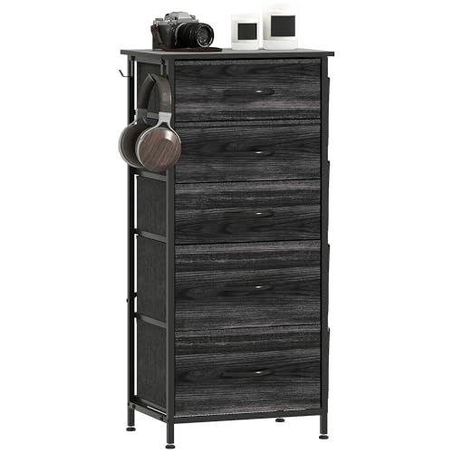 HOMCOM Kommode, Kommode für Schlafzimmer mit 5 Stoffschubladen, hohe Aufbewahrungseinheit mit 4 Fächern, 2 Haken und Stahlrahmen für Wohnzimmer, Flur, Schwarz HOMCOM Kommode, Kommode für Schlafzimmer mit 5 Stoffschubladen, hohe Aufbewahrungseinheit mit 4 Fächern, 2 Haken und Stahlrahmen für Wohnzimmer, Flur, Schwarz von HOMCOM