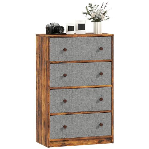 HOMCOM Kommode, Kommode mit 4 Stoffschubladen und Stahlrahmen für Schlafzimmer, Wohnzimmer, Flur, Grau und Rustikales Braun HOMCOM Kommode, Kommode mit 4 Stoffschubladen und Stahlrahmen für Schlafzimmer, Wohnzimmer, Flur, Grau und Rustikales Braun von HOMCOM