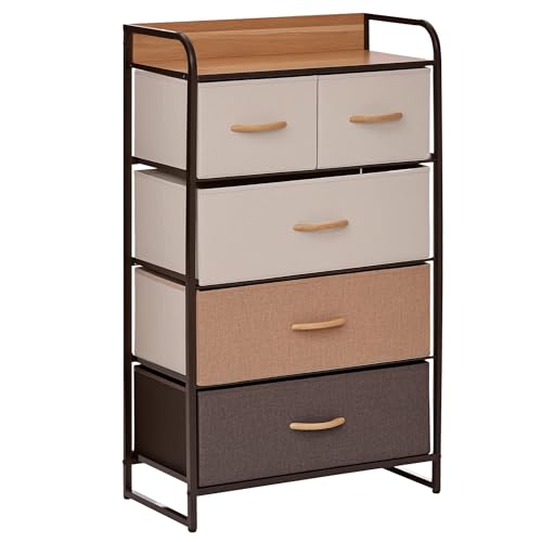 HOMCOM Kommode, Sideboard mit 5 Faltbaren Stoff-Schubladen, Griff, Aufbewahrungsschrank mit Kippschutz für Wohnzimmer, Schlafzimmer, Braun HOMCOM Kommode, Sideboard mit 5 Faltbaren Stoff-Schubladen, Griff, Aufbewahrungsschrank mit Kippschutz für Wohnzimmer, Schlafzimmer, Braun von HOMCOM