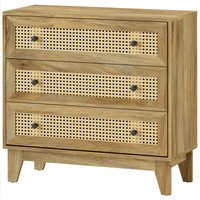 HOMCOM Kommode 3 Schubladen Aufbewahrungsmöbel mit Rattanbespannung 80 x 35 x 76 cm helles Holzoptik   Aosom von HOMCOM