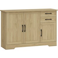 HOMCOM Kommode 3 Türen, Moderner Wohnzimmer Schrank, mit 2 Schubladen, Verstellbares Regal, für Esszimmer, Eingang, Schlafzimmer, Natur, 120x38x79 cm   Aosom von HOMCOM