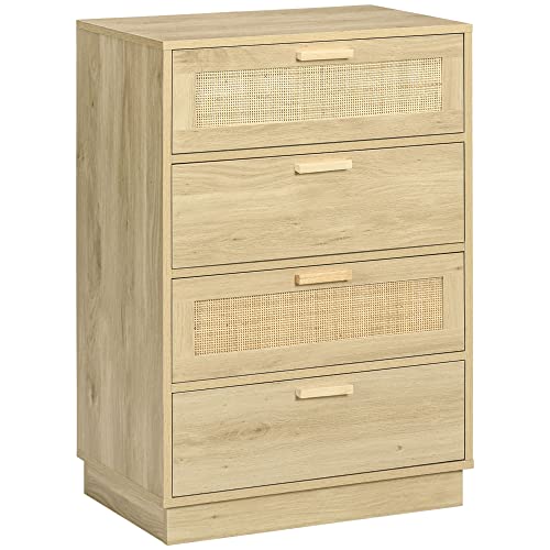 HOMCOM Kommode 4 Schubladen Kommode Zimmer Aufbewahrungsmöbel Bohemian Style mit Holzrahmen, Rattankommode für Schlafzimmer, Wohnzimmer, Flur ABM. 60 x 38 x 88,5 cm, Naturholz HOMCOM Kommode 4 Schubladen Kommode Zimmer Aufbewahrungsmöbel Bohemian Style mit Holzrahmen, Rattankommode für Schlafzimmer, Wohnzimmer, Flur ABM. 60 x 38 x 88,5 cm, Naturholz von HOMCOM