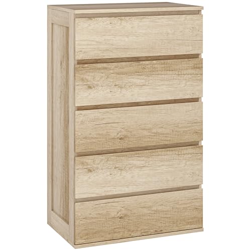 HOMCOM Kommode 5 Schubladen Kommode Schlafzimmer Aufbewahrungsmöbel Schlichter moderner Stil mit Soft-Close-Mechanismus, für Schlafzimmer, Wohnzimmer - 60 x 38 x 100 cm, Naturholz HOMCOM Kommode 5 Schubladen Kommode Schlafzimmer Aufbewahrungsmöbel Schlichter moderner Stil mit Soft-Close-Mechanismus, für Schlafzimmer, Wohnzimmer - 60 x 38 x 100 cm, Naturholz von HOMCOM