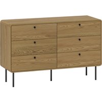 HOMCOM Kommode 6 Schubladen Aufbewahrungsschrank moderner Stil mit abgerundeten Ecken und Stahlfüßen, Kommode Schlafzimmer, Wohnzimmer - 120 x 40 x 75 cm, Eichenholzoptik   Aosom von HOMCOM