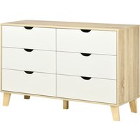 HOMCOM Kommode 6 Schubladen Schlafzimmer Aufbewahrungsmöbel skandinavischer Stil mit Holzfüßen, für Schlafzimmer, Wohnzimmer, Größe 120B x 40T x 76H cm, Holzoptik und Weiß   Aosom von HOMCOM