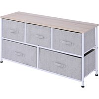 HOMCOM Kommode Aufbewahrungsmöbel 100 x 30 x 54 cm 5 nicht gewebte Schubladen grauer Stahlrahmen weiß helles Holz   Aosom von HOMCOM