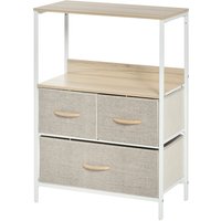 HOMCOM Kommode Aufbewahrungsmöbel mit 3 Stoffschubladen, Regal und oberem Tablett, kleines Beistellmöbel - 58L x 29B x 81,5H cm - natur und weißes Metall   Aosom von HOMCOM
