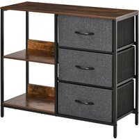 HOMCOM Kommode Aufbewahrungsschrank mit 3 Stoff-Schubladen, 2 offenen Regal,Kommodenschrank mit Metallrahmen für Schlafzimmer, Wohnzimmer Braun   Aosom von HOMCOM