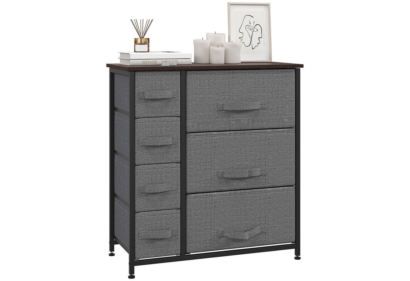 HOMCOM Kommode Aufbewahrungsschrank mit faltbaren 7 Stoffschubladen (Stoffschubladen, 1 St., Schubladenschrank), Dunkelrau 63,5 x 30 x 71 cm von HOMCOM