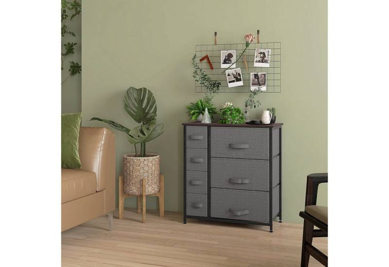 HOMCOM Kommode Aufbewahrungsschrank mit faltbaren 7 Stoffschubladen (Stoffschubladen, 1 St., Schubladenschrank), Dunkelrau 63,5 x 30 x 71 cm von HOMCOM