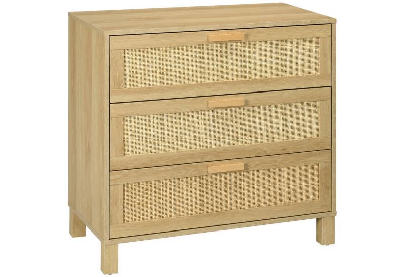 HOMCOM Kommode Beistellschrank, Sideboard mit 3 Schubladen (Schubladenschrank, 1 St., Aufbewahrungsschrank), für Schlafzimmer, Wohnzimmer, Natur von HOMCOM