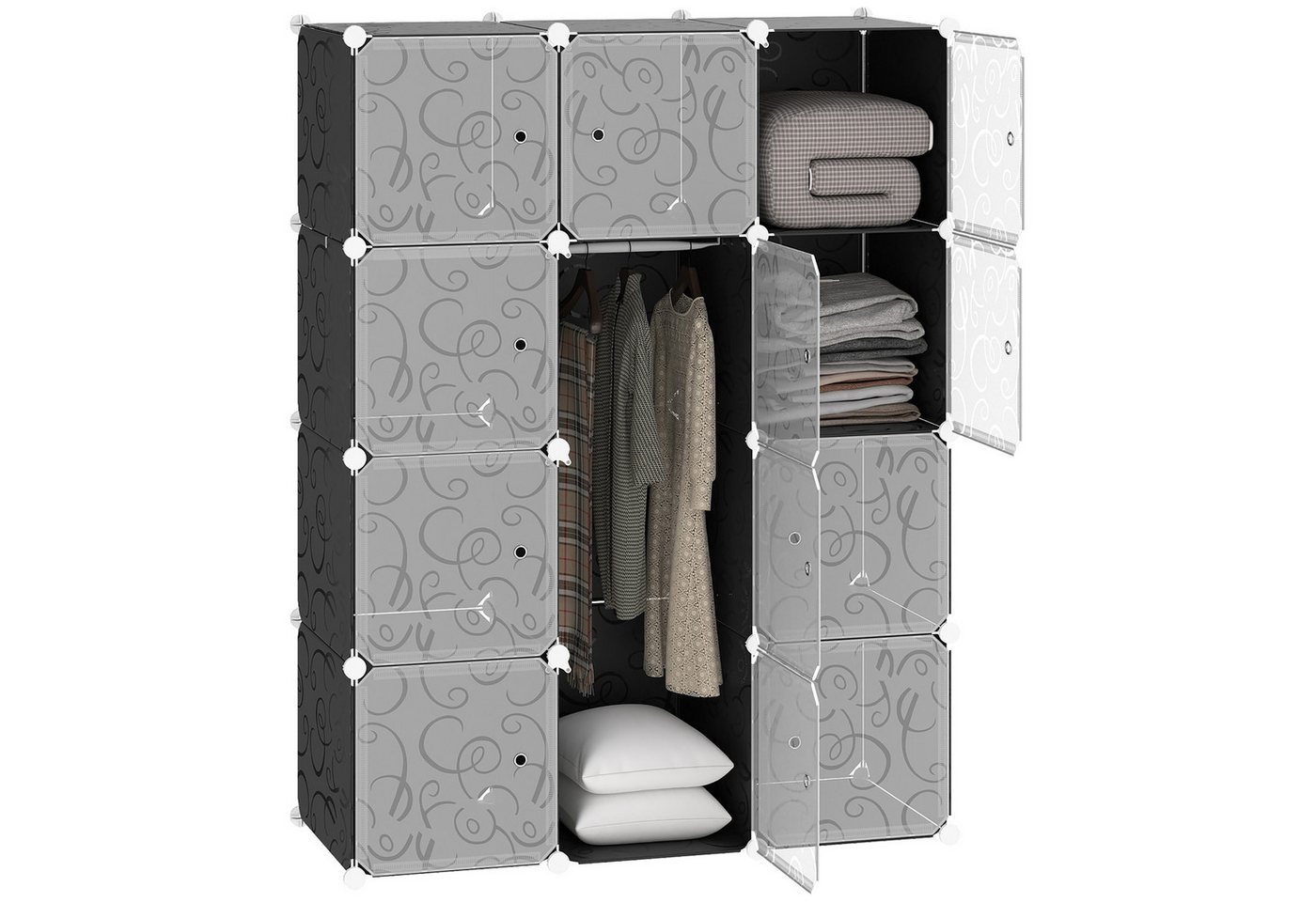 HOMCOM Kommode Garderobenschrank mit Kleiderstange (Aufbewahrungsschrank, 1 St., Kleiderschrank), Schwarz+Weiß 111 x 47 x 145 cm von HOMCOM