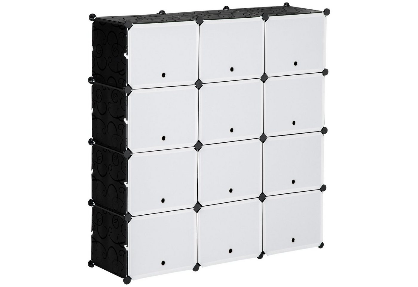 HOMCOM Kommode DIY Regalsystem mit 12 Würfeln (Aufbewahrungsregal, 148 St., DIY-Würfelregal), Kunststoff Stahl Schwarz+Weiß 125 x 32 x 125 cm von HOMCOM
