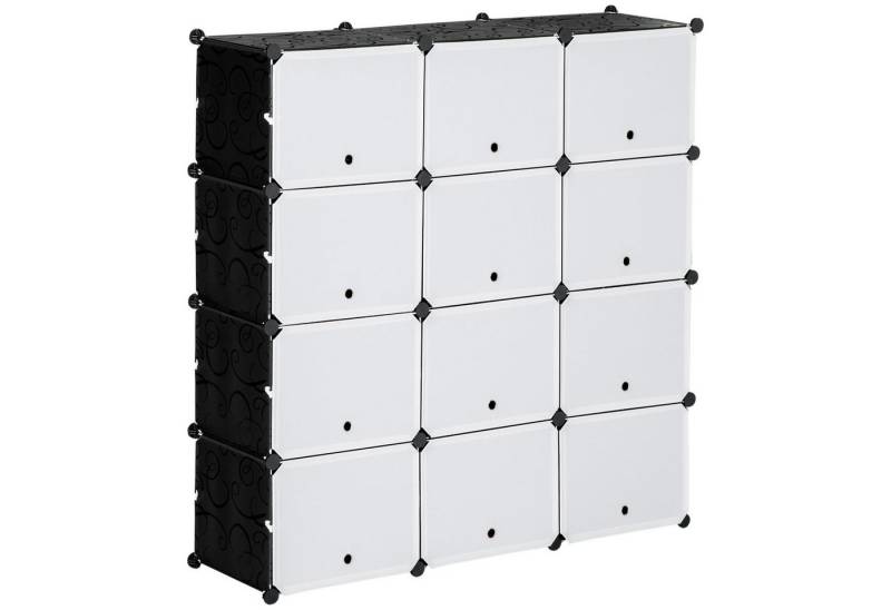 HOMCOM Kommode DIY Regalsystem mit 12 Würfeln (Aufbewahrungsregal, 148 St., DIY-Würfelregal), Kunststoff Stahl Schwarz+Weiß 125 x 32 x 125 cm von HOMCOM