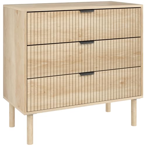 HOMCOM Kommode Schlafzimmer Kommode mit 3 Schubladen Kommode im nordischen Stil mit Anti-Turnover-System Front mit Rippenpaneelen und Metallgriffen Kommode für Wohnzimmer Flur 80x40x77,5 cm Eiche HOMCOM Kommode Schlafzimmer Kommode mit 3 Schubladen Kommode im nordischen Stil mit Anti-Turnover-System Front mit Rippenpaneelen und Metallgriffen Kommode für Wohnzimmer Flur 80x40x77,5 cm Eiche von HOMCOM
