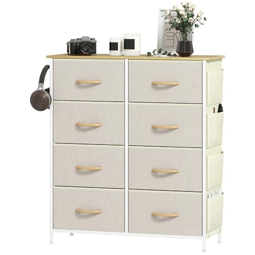 HOMCOM Kommode Schrank mit 8 Schubladen aus Vliesstoff Aufbewahrungsschrank Schubladenschrank mit Haken, Seitentasche, Stahlrahmen, Modern Sideboard für Schlafzimmer, Wohnzimmer Beige HOMCOM Kommode Schrank mit 8 Schubladen aus Vliesstoff Aufbewahrungsschrank Schubladenschrank mit Haken, Seitentasche, Stahlrahmen, Modern Sideboard für Schlafzimmer, Wohnzimmer Beige von HOMCOM