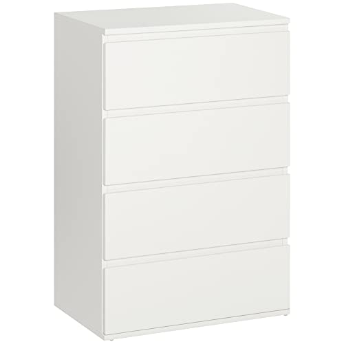 HOMCOM Kommode Schubladenschrank Sideboard mit 4 Schubladen, Büroschrank mit kippsicheren Zuglaschen, für Wohnzimmer, Schlafzimmer, Weiß, 55 x 33 x 80 cm von HOMCOM