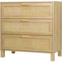 HOMCOM Kommode Schubladenschrank mit 3 Schubladen, Rattanoptik, Beistellschrank mit Kippschutz für Wohnzimmer Schlafzimmer Natur 80 x 40 x 80 cm von HOMCOM