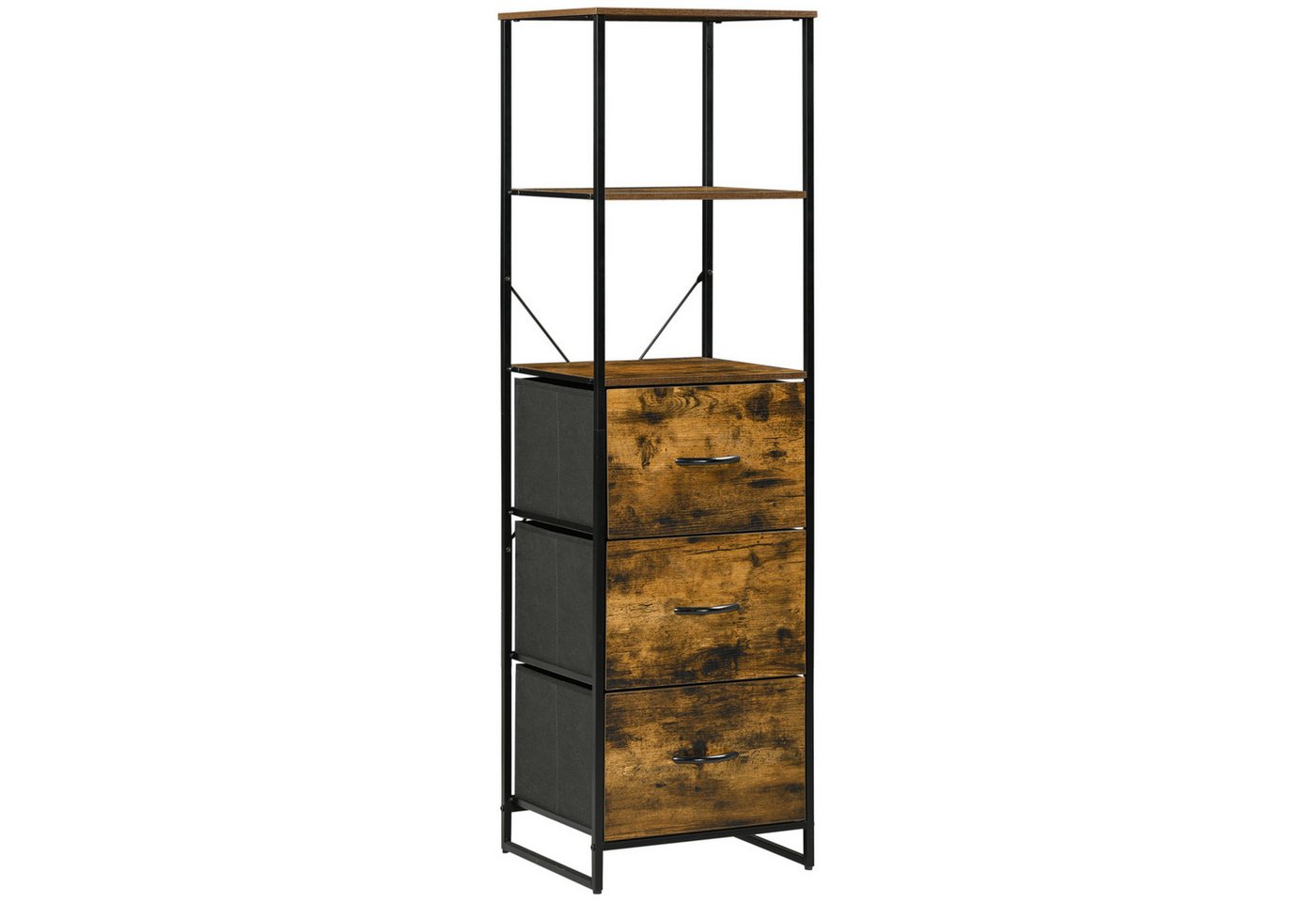 HOMCOM Kommode Sideboard mit 3 Schubladen aus Stoff, Regal und Griff (Regal und Griff, 1 St., Aufbewahrungsschrank mit Industrial Design), für Wohnzimmer Rustikal-Braun von HOMCOM