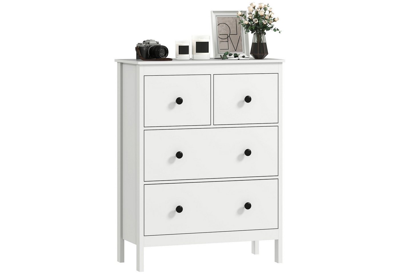 HOMCOM Kommode Sideboard mit 4 Schubladen Moderner Aufbewahrungsschrank (Schubladenschrank, 1 St., Sideboard), für Wohnzimmer Schlafzimmer Flur 74 x 35 x 97 cm Weiß von HOMCOM