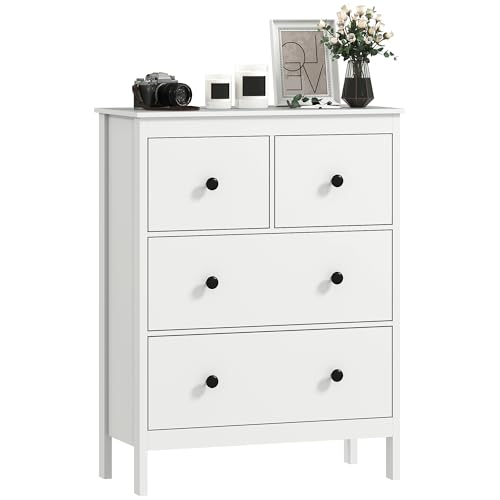HOMCOM Kommode Sideboard mit 4 Schubladen Moderner Aufbewahrungsschrank Schubladenschrank für Wohnzimmer Schlafzimmer Flur 74 x 35 x 97 cm Weiß von HOMCOM