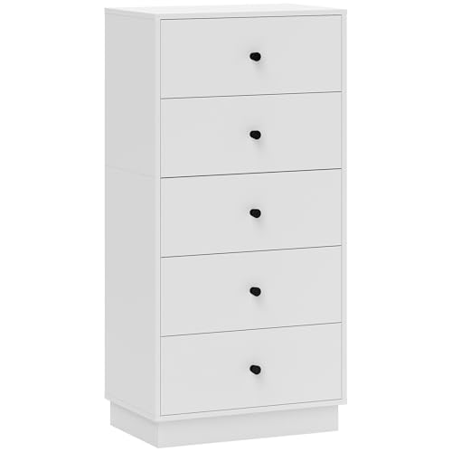 HOMCOM Kommode Sideboard mit 5 Schubladen Schrank aus Holzwerkstoff Aufbewahrungsschrank im Modern Stil Schubladenschrank Kommodenschrank für Wohnzimmer Schlafzimmer Flur 47 x 29 x 95 cm Weiß von HOMCOM