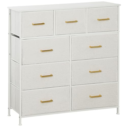 HOMCOM Kommode Sideboard mit 9 Stoffschubladen, Schubladenschrank mit Arbeitsplatte, Griff, Aufbewahrungsschrank für Wohnzimmer, Schlafzimmer, Cremeweiß HOMCOM Kommode Sideboard mit 9 Stoffschubladen, Schubladenschrank mit Arbeitsplatte, Griff, Aufbewahrungsschrank für Wohnzimmer, Schlafzimmer, Cremeweiß von HOMCOM