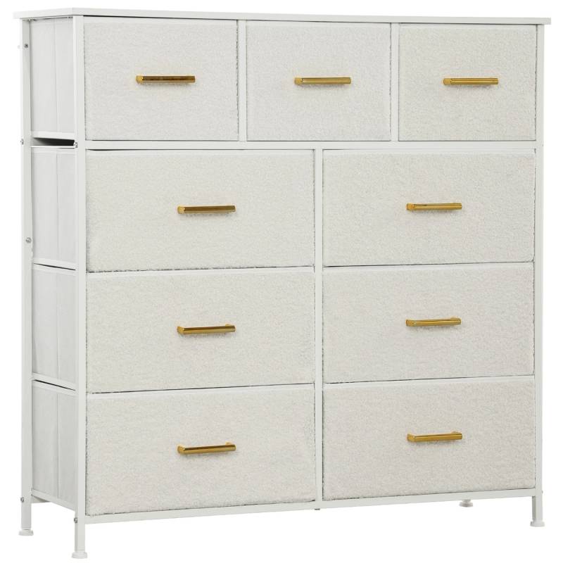 HOMCOM Kommode Sideboard mit 9 Stoffschubladen Schubladenschrank Cremeweiß von HOMCOM