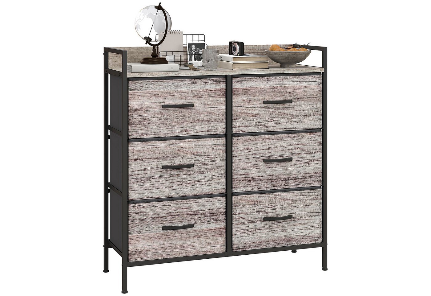 HOMCOM Kommode Stoffkommode mit 6 Schubladen (Schubladenschrank mit Regal und Stahlrahmen, 1 St., für Wohnzimmer, Schlafzimmer), graue Holzoptik von HOMCOM