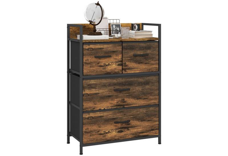 HOMCOM Kommode mit 4 Faltbaren Schubladen aus Stoff, Regal und Griff (Aufbewahrungsschrank, 1 St., Sideboard), für Wohnzimmer, Braun von HOMCOM